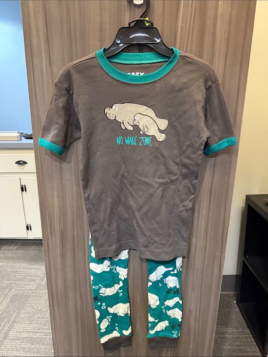 Lazy One Other - Lazy One Boys' Gray and Teal 'No Wake Zone' Manatee Pajama Set